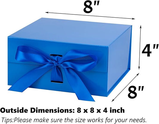 OEMVALATY Blue Gift Box,8x8x4 Inches Gift Boxes with Lids for Presents with Magnetic Closure and Ribbon for Wedding,Storage,Birthday