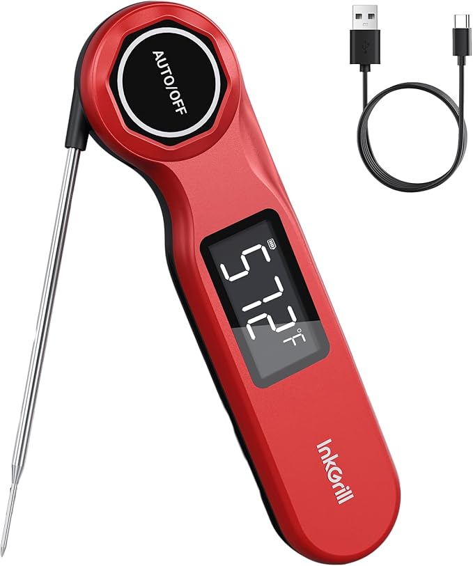InkGrill Rechargeable 0.5 Seconds Instant Read Meat Thermometer for Cooking, ±0.5℉ Accuracy Digital Food Thermometer with Large Screen, Waterproof Kitchen Thermometer Magnets for Grilling Frying BBQ
