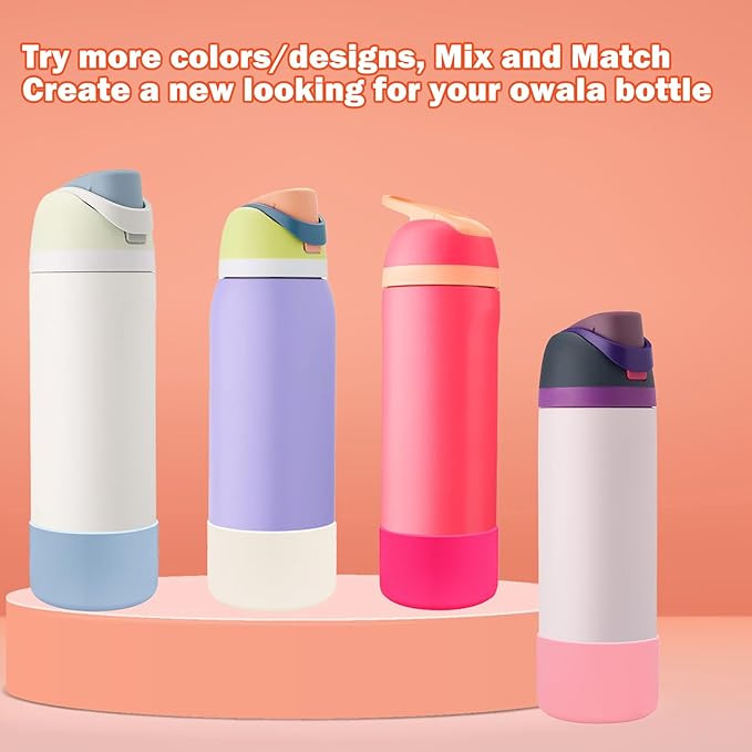 2Pcs Silicone Boot Sleeve for Owala Water Bottle FreeSip Twist and Flip Protective Silicone Bottom Base Bumper for Owala Flask Water Bottle BPA Free, Anti-Slip