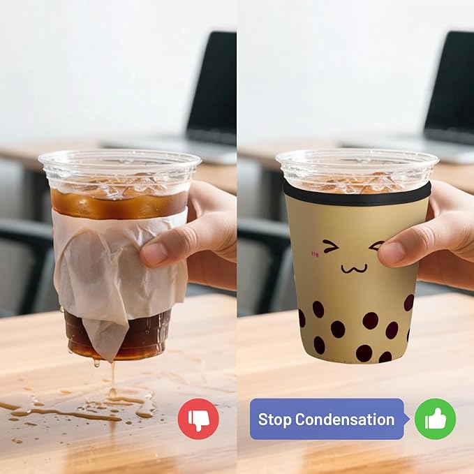 Iced Coffee Sleeve Reusable Cup Sleeves for Cold Drinks Neoprene Koozie Cozy Plastic Cup Covers for Drinks, Milk Tea