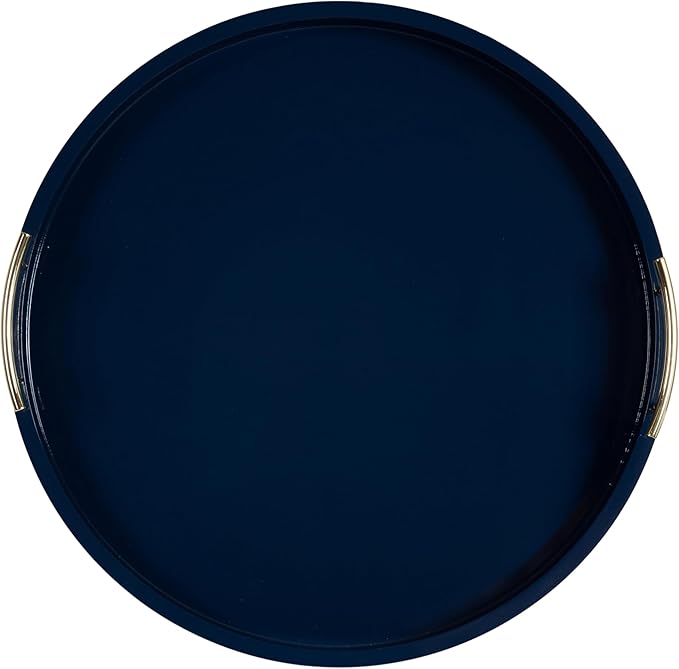 Kate And Laurel Lipton Modern Round Ottoman Tray, 22 Inch Diameter, Navy and Gold, Decorative Circle Coffee Table Tray for Living Room Decor or Large Serving Tray