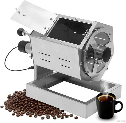 Bokknppo Electric Coffee Bean Roaster Stainless Steel Drum Roaster for Home Commercial Use Large Capacity with Adjustable Temperature for Roasting Coffee Beans Peanuts Nuts (0.3-1.2kg)