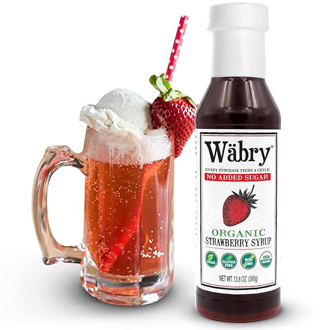 Wäbry Organic Strawberry Syrup No Added Sugar – 13.8oz (390g), Sweetened with Stevia & Erythritol, Natural Fruit Syrups for Drinks, Pancakes, Shaved Ice, Ice cream, Non-GMO, Dye-Free Snow Cone Syrup