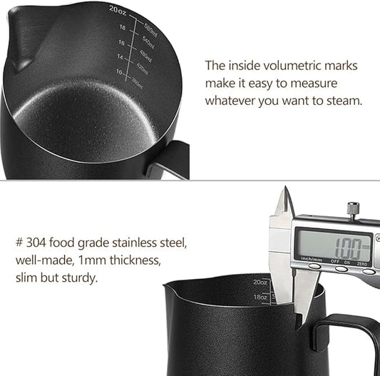 HOOMIL Milk Frothing Pitcher, 12oz/20oz/32oz Stainless Steel Steaming Pitcher Barista Milk Frother Cup Jug for Espresso Machine Coffee Cappuccino Latte Art - 20oz