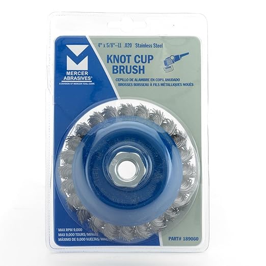 Mercer Industries 189060 - 4" x 5/8"-11 Knot Cup Brush, .020 Stainless Steel Wire