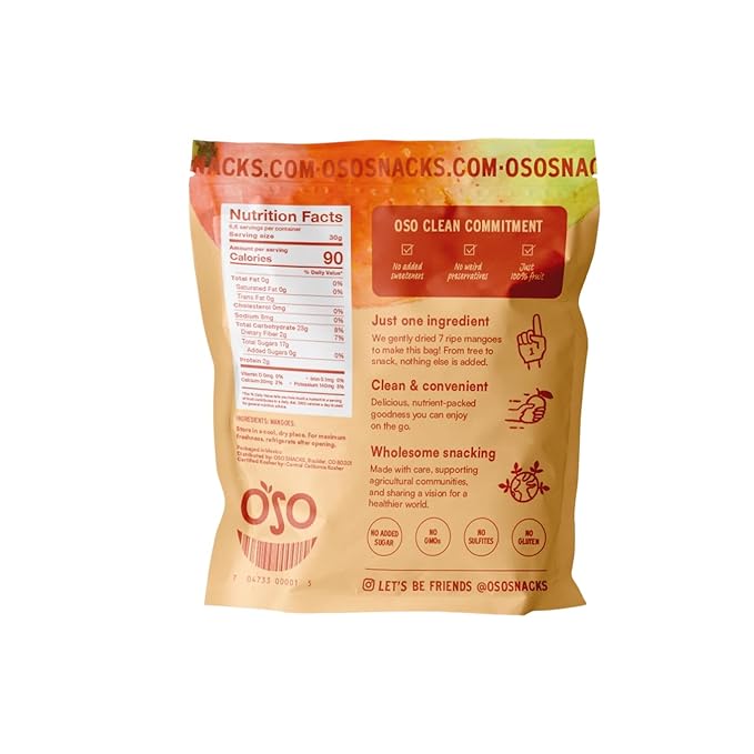 Oso Snacks Dried Mango Slices. Premium Quality, Large Round Halves!| 7Oz Bag| No Sugar Added | No Preservatives | 100% Fruit | No GMO | Simply Fruit. Simply Delicious.