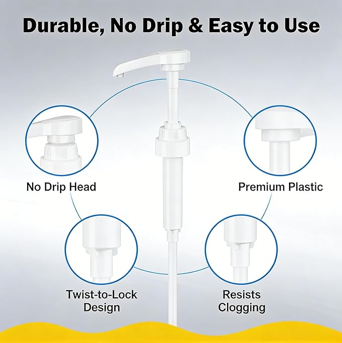 4 Pack Coffee Syrup Pump for 750ml Bottles - Universal Fit for Monin Glass Bottles | No Clog Precision Dispenser with 6 Tip Covers - Perfect for Coffee Bar, Kitchen (White)