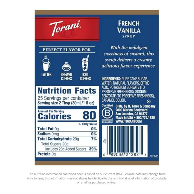 Torani Syrup, French Vanilla, 25.4 Ounces (Pack of 4)