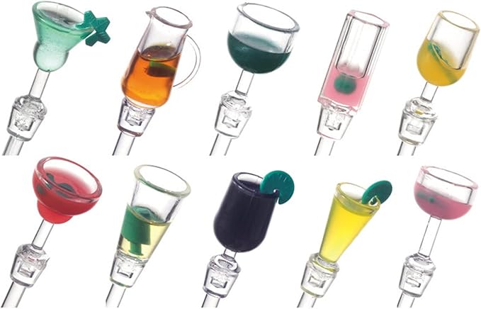 Swizzle Sticks Colorful Clear Beverage Stirrers 9.05" Drink Stirrer Cocktail Stirrer Clear Shafts Cocktail Drink Stirrers for Bars Cafes Restaurants Home Use 10 Pieces