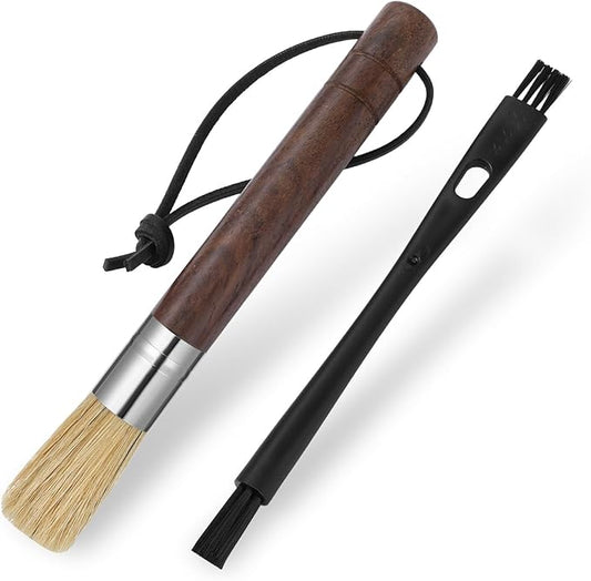 2 Pack Espresso Machine Brush Cleaner Tool Coffee Grinder Cleaning Brush Barista Wood Dusting Brushes Coffee Bar Accessories with Hanging Loop for Wood Handle Coffees Machine Toaster Home Kitchen