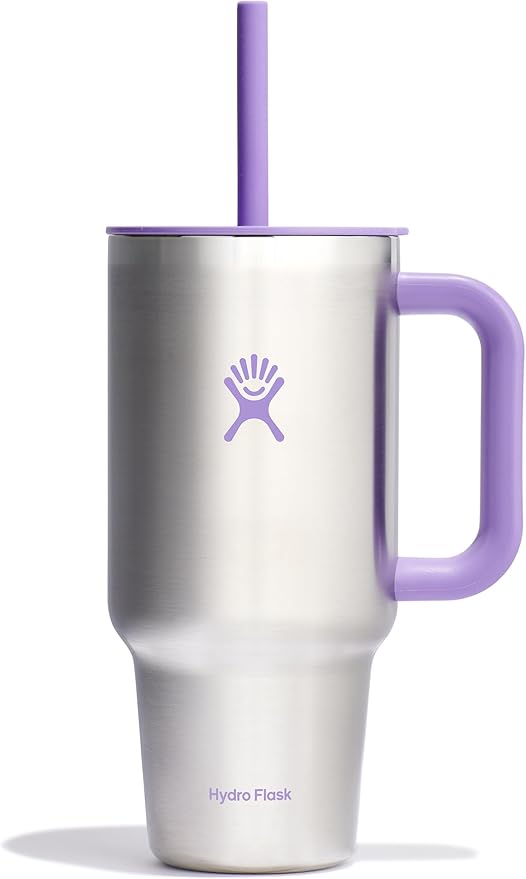Hydro Flask Travel Tumbler with Handle, Lid and Straw - Insulated Stainless Steel in 32 Oz Stainless Steel Violet