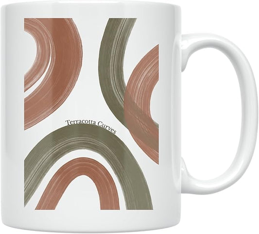 Earthy Abstract Terracotta Curves - Art Lovers - 11 oz White Ceramic Coffee Mug - Minimalist Aesthetic