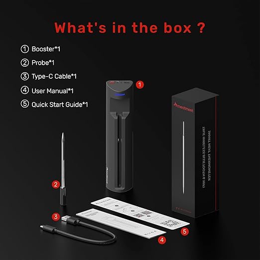 Meatmeet Pro WiFi Wireless Meat Thermometer Digital, Bluetooth Meat Thermometer Wireless, Smart App Monitoring, IP67 Waterproof Meat Probe Thermometer for BBQ, Oven, Grill, Smoker