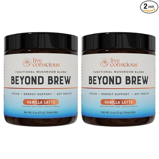 Beyond Brew Vanilla Latte Coffee Alternative - Mushroom Complex w/Lion’s Mane, Reishi, Cordyceps & Chaga for Sustained Focus, Energy & Immunity Support. Prebiotics & Probiotics Support Gut Health (Pa