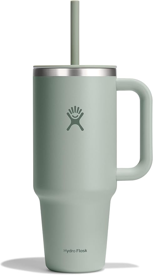 Hydro Flask Travel Tumbler with Handle, Lid and Straw - Insulated Stainless Steel in 40 Oz Tonal Agave Green