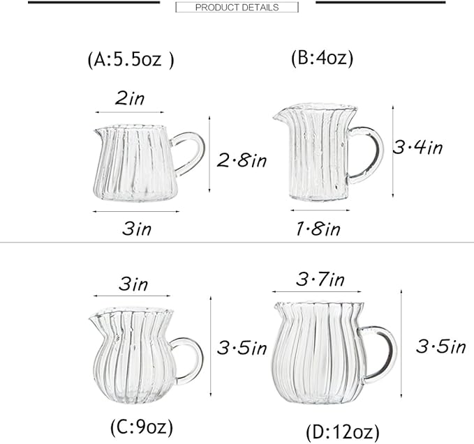 CHOOLD Creative Embossed Stripe Clear Crystal Glass Creamer Jug for Kitchen (4/5.5/9/12oz)