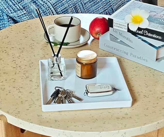 Small Square Serving Tray (9 inch), Durable White Tray for Desserts & Organization, Lightweight for Coffee, Drinks, Party, Seasoning, Perfume and Display.