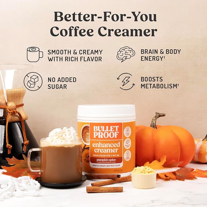 Bulletproof Pumpkin Spice Creamer, 14.8 Ounces, Keto Coffee Powder Creamer with MCT Oil and Grass-Fed Butter