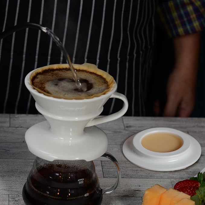 Pour Over Coffee Dripper Set / V60 Size 2 Ceramic Dripper + Drip Tray