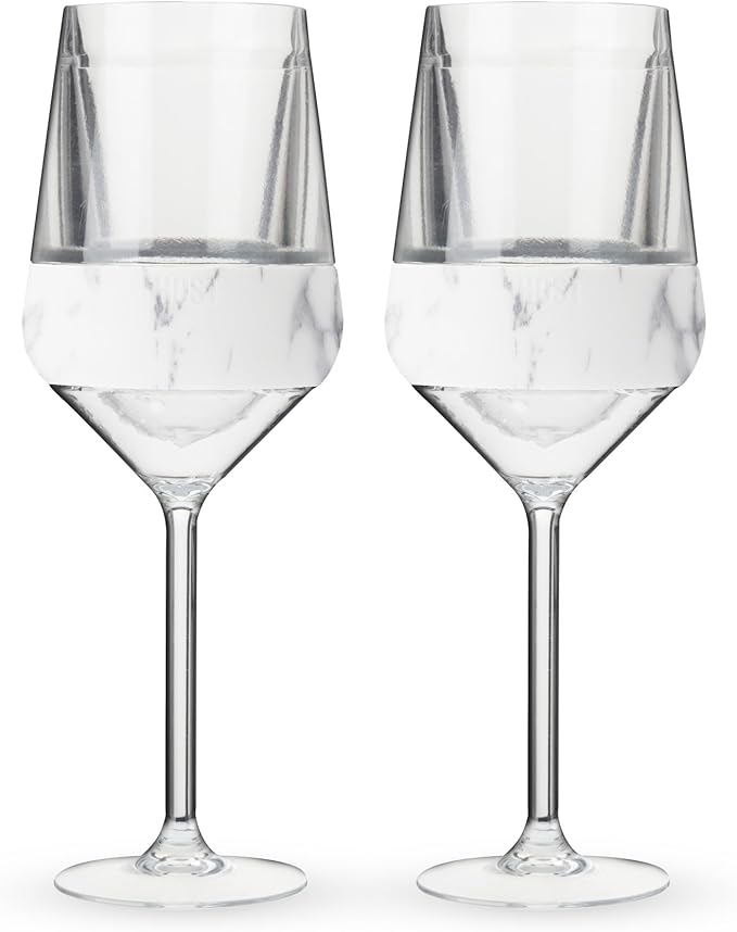 Host Stemmed Wine Glass Freeze Cup, Double Wall Insulated Cooling Tumbler with Freezing Gel, Glasses for Red and White Wine, 6.5 oz, Set of 2, Marble