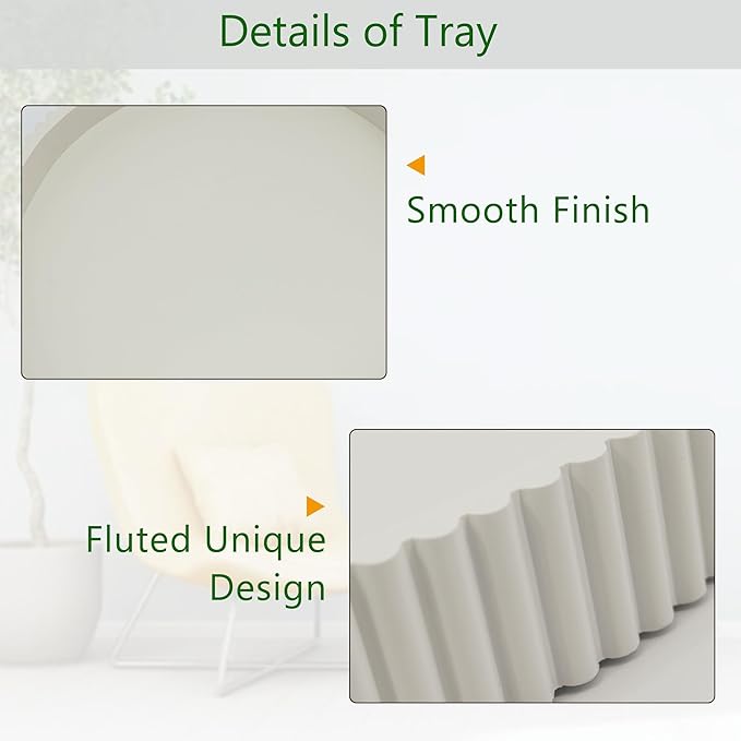 Round Decorative Tray for Coffee Table Decor, 11.8in Cream White Decorative Serving Tray for Kitchen Counter,bandejas decorativas, Wooden Serving Tray for Party