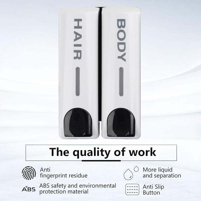 Wall Mounted Shower Soap Dispenser 2 Chamber No Drill Shampoo Dispenser for Shower, Refillable Shampoo Bottles, Wall Shampoo and Body Wash Dispenser for Bathroom Hotel 2 * 350ml White