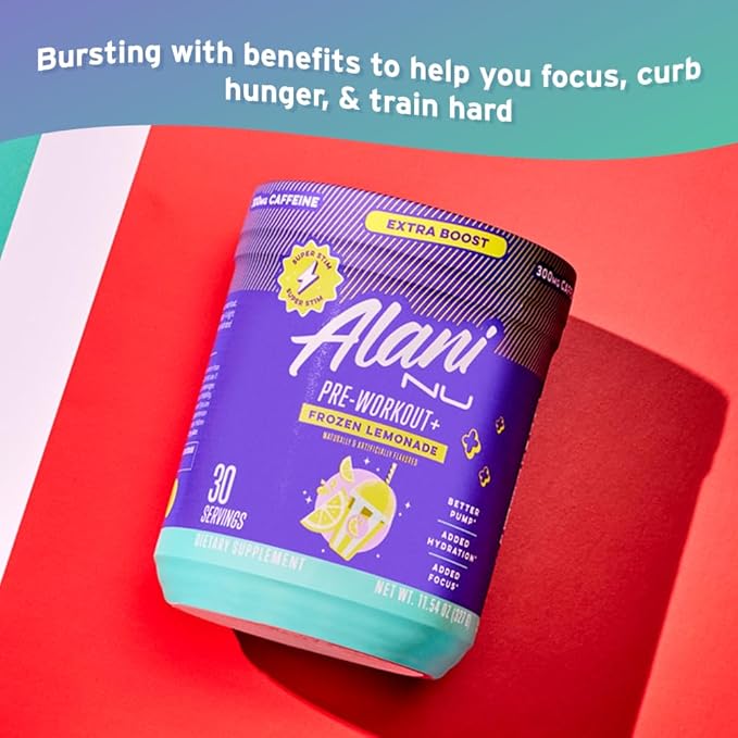 Alani Nu Pre Workout+ Powder Frozen Lemonade, Extra Boost, Sugar Free, 300mg Caffeine, L-Theanine, Beta-Alanine, Citrulline, 30 Servings, (Pack of 2)