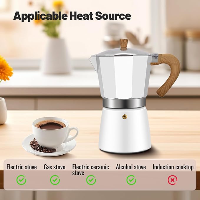 Vaolvpant 12 Cup Aluminum Moka Pot Classic Stovetop Espresso Coffee Maker 600ml 20oz Coffeemaker Percolator Mocha Express Preferred Cafe Makers for Italian and Cuban Café Brewing White