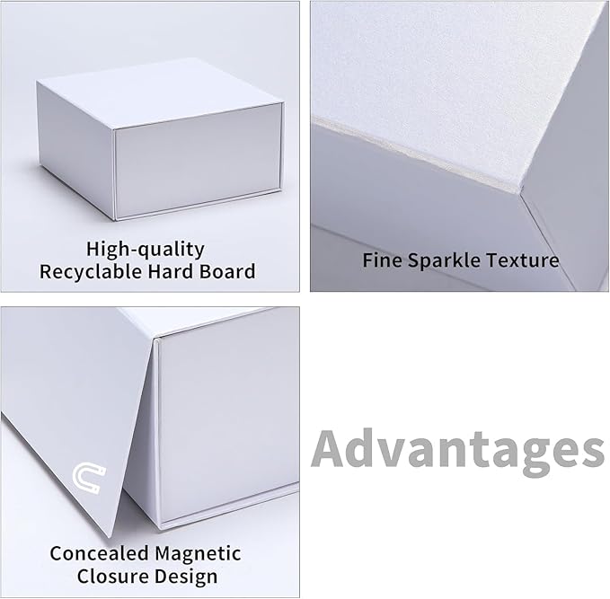 9.5x7x4 Inches Gift Box with Magnetic Closure Lid, White Magnetic Box for Wedding, Groomsmen Bridesmaid Proposal, Birthdays, Mother's Day, 1 Pack