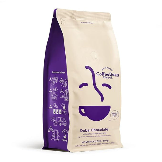 Coffee Bean Direct Dubai Chocolate Flavored, Whole Bean Coffee, 2.5 Pound Bag (Pack of 1)