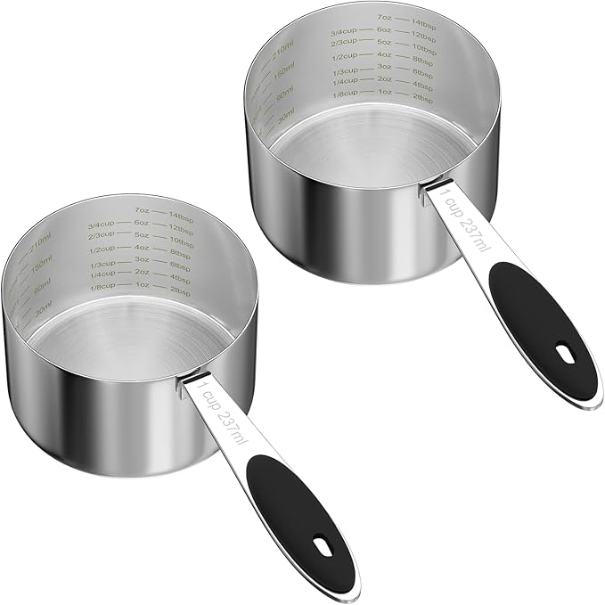 LEIFENY 2PCS 1CUP(237ml) Dog Cat Food Scoop, Stainless Steel Measuring Cup, Metal Pet Scooper with Inner Precision Scale Measurement