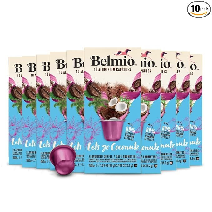 Belmio Let's Go Coconutz Espresso Coffee Pods – Medium Roast –Smooth & Tropical - Nespresso Original Line Compatible – 10 Count (Pack of 10)