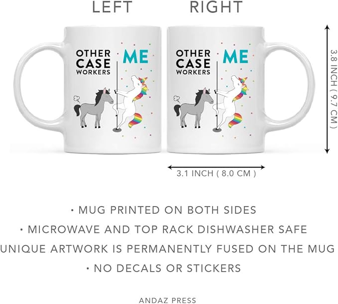 Andaz Press Funny Quirky 11oz. Ceramic Coffee Tea Mug Thank You Gift, Other Case Workers Me, Horse Unicorn, 1-Pack