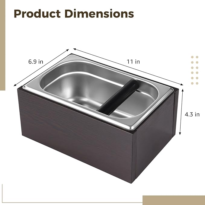 Stainless Steel Espresso Knock Box, Large Capacity Coffee Grounds Container with Removable Inner Tank, Rubber Knock Bar, Anti-Slip Base, Barista Coffee Accessories for Home and Cafe Use