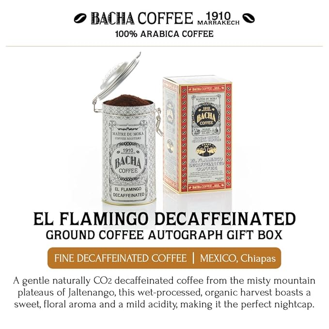 Bacha Coffee | El Flamingo Decaf Single Origin, Ground Beans, Medium Dark Roast, 100% Arabica Specialty Coffee, 250g Autograph Collection, Gift Box