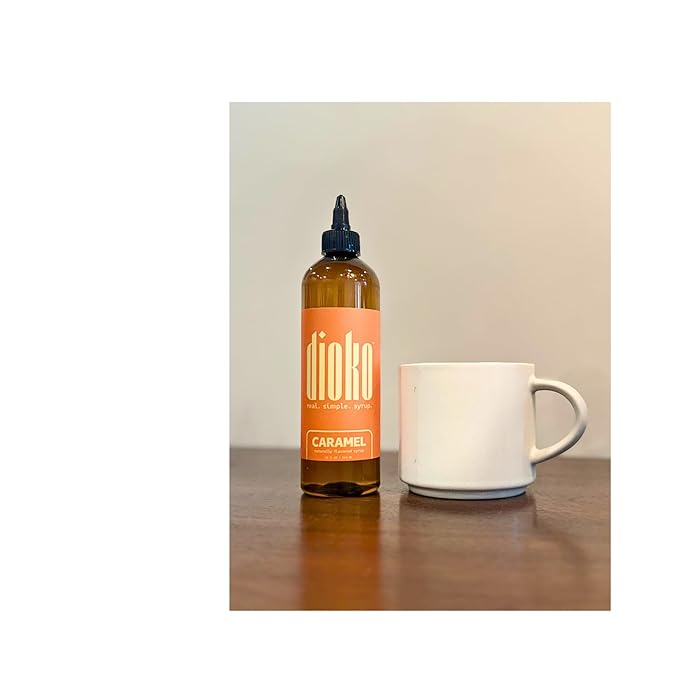 Dioko Simple Syrup, 12 fl. oz Premium Coffee & Dessert Syrup with Easy Pour Spout | No Artificial Dyes or Colors | Perfect for Lattes, Iced Coffee, Cocktails, Pancakes & More (Caramel)