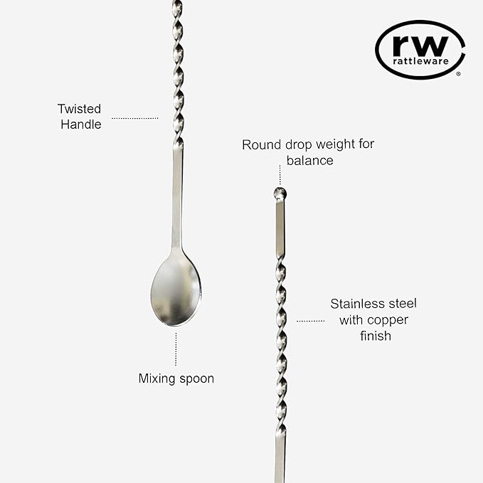 Rattleware Stainless Steel Spoon Twist 11-1/2-Inch – Coffee Scoop with Graduated Measure, Long Handled Espresso Spoon, Barista Tool, Coffee Bar Accessories for Effortless Cocktail Mixing (Set of 4)