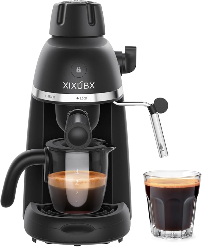 Coffee Machine, 3.5 Bar Espresso & Cappuccino Machine with Steam Wand, Compact Design Coffee Maker for Latte, Safety Lock & Tritan Cups, 800w, Black