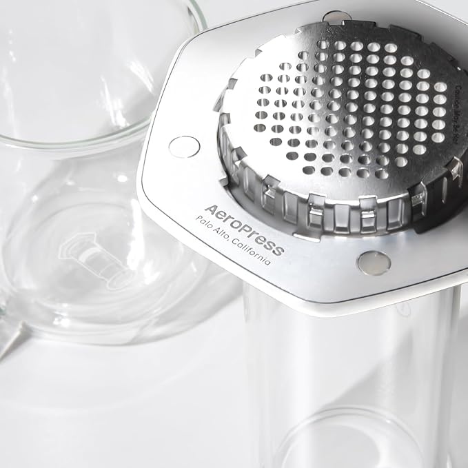 AeroPress Premium Coffee Press, Glass, Stainless Steel & Aluminum Coffee Maker, all-in-One French Press, Pour-Over & Espresso-Style manual brewer, 2 min brew for less bitterness, more flavor (White)