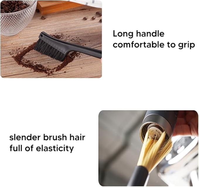 Tsinghwang 2 Pack Coffee Machine Cleaning Brush, Dual Purpose Dusting Espresso Grinder Brush, Black, Polypropylene, PET Bristles
