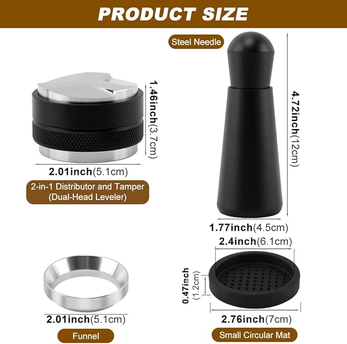 51mm Espresso Accessories Kit, Espresso Distribution Tool, Tamper Leveler and Dosing Funnel Barista Kit with WDT Tool Fits Portafilter Tamper 51mm(COLOR:Black)