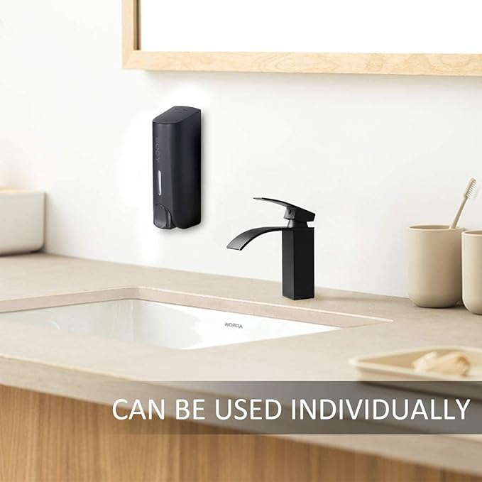 Shampoo and Conditioner Dispenser, No Drill Wall Mounted Shower Dispenser, Black, Single Chamber, 350ml