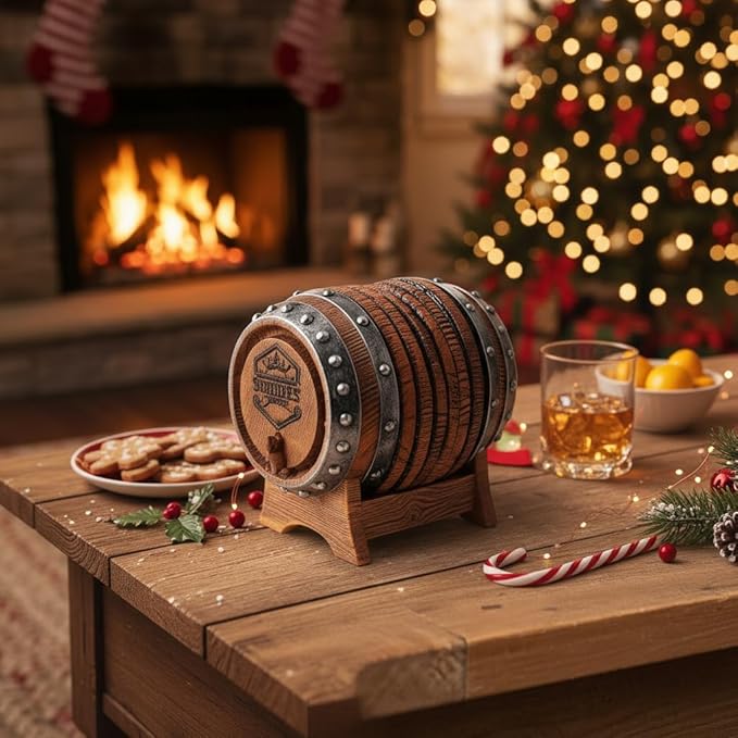 Whiskey Barrel Coasters Set 6 Full Size Non-Slip Cabin Decor Bar Coasters, Indoor Christmas Decorations, Man Cave Gifts for Men and Whiskey Lovers, Rustic Handmade Cup Coaster for The Home