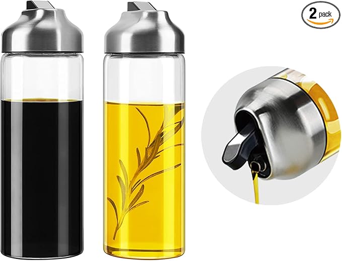 Aelga Olive Oil Dispenser - 14 OZ Glass Oil and Vinegar Dispenser Bottles Set for Kitchen No Drip-Set of 2