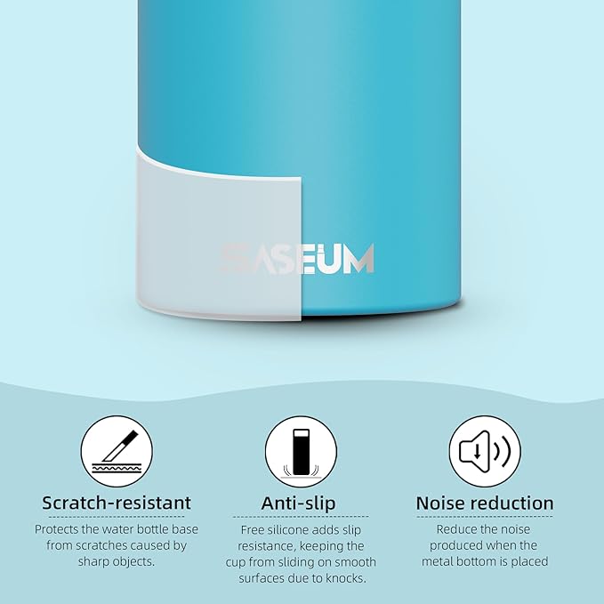 SASEUM Sport Water Bottle 22oz Stainless Steel Double Wall Vacuum Thermal Mug with Leak Proof Spout Lids, Wide Mouth Metal Insulated Water Jug for Gym and Travel（Sky Blue）