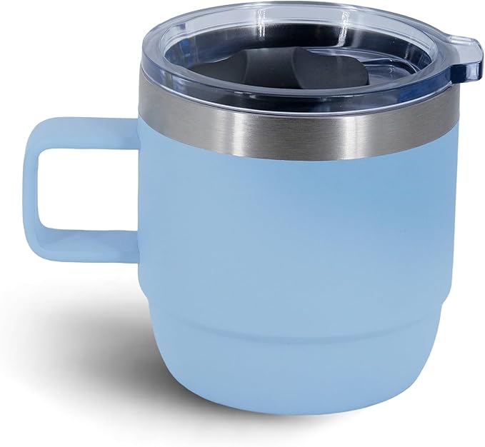 10 oz Stackable Mug, Stainless Steel cup with handle, Vacuum Insulated Espresso/Coffee Mug, shot Glass Set for 1-Piece Set for Coffee, Spirits, Wine, Tea - Sky Blue