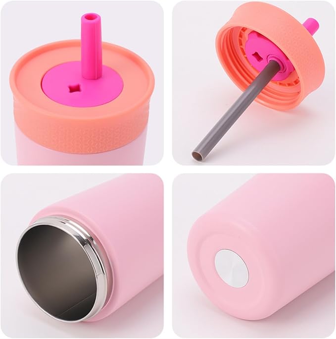 Tumbler Lid Replacement Compatible for Owala Kids Insulation 15oz and 12oz,Removable Tumbler Lid Accessories Compatible with Owala Kids Insulation Stainless Steel Tumbler (Red)