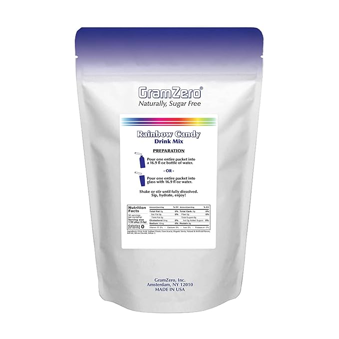 GramZero 2GO Sticks - Rainbow Candy, Zero Calorie Sugar Free Drink Mix, Stevia Sweetened, Great For Nutrition Club Loaded Tea To Go Kits
