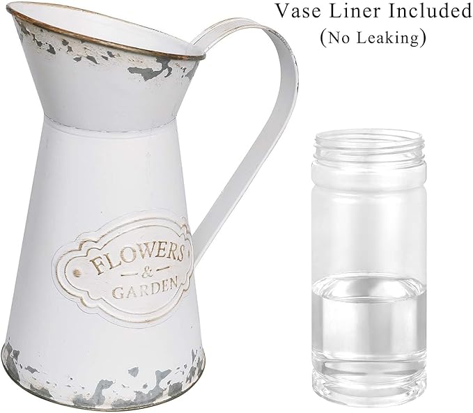 APSOONSELL Rustic Shabby Chic Vase Small Metal Vase Vintage Milk Jug Mini Pitcher Decorative Flower Vase Farmhouse Decor for Home, Kitchen, Bathroom