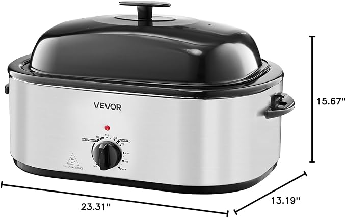 VEVOR Roaster Oven, 24QT Electric Turkey Roaster Oven, 150-450℉ Adjustable Temperature Electric Roasting Pan with 3 Bin Buffet Server, Self-Basting Lid, Defrost & Warm Function, Self-Basting Lid